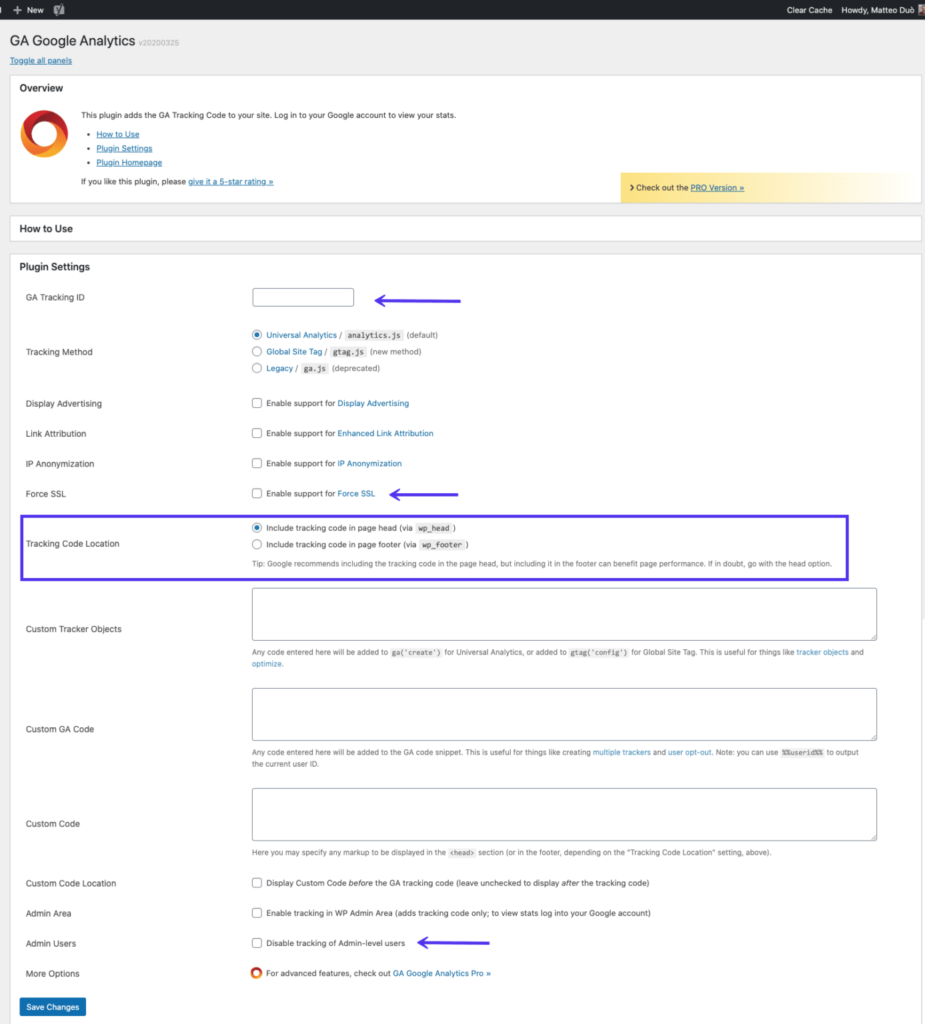 ga google analytics settings