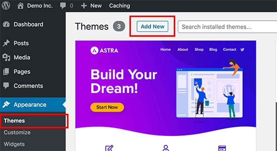 add new theme button how to install wordpress theme