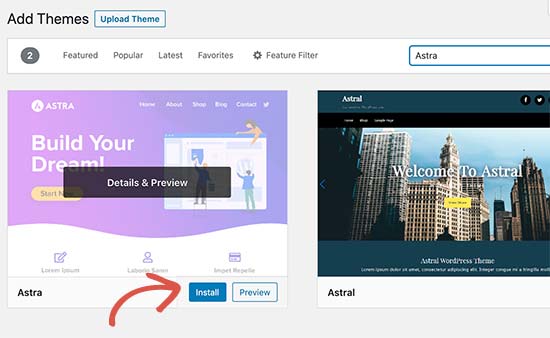 astra how to install wordpress theme