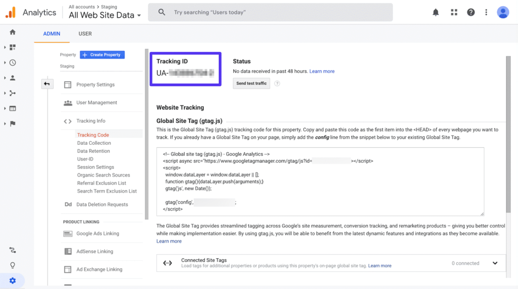 google analytics access tracking id