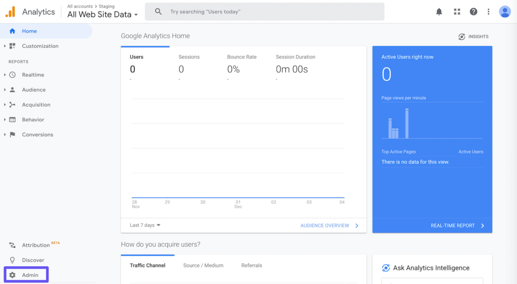 google analytics admin tap