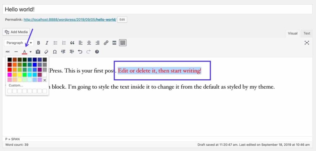classic editor changing colors how to change font in wordpress