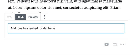 custom html embed youtube video wordpress