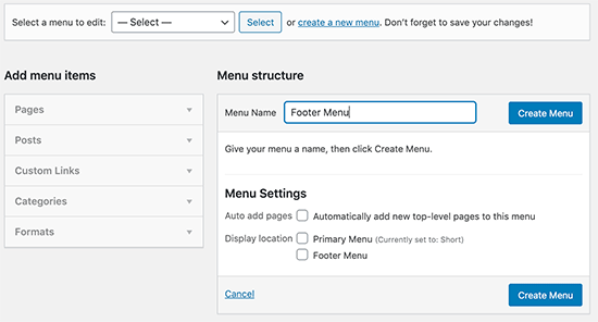 menu name how to edit footer in wordpress