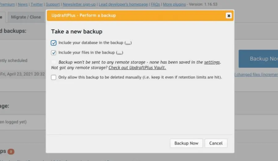 How to Backup WordPress Website (2 methods) 10 updraft perform backup