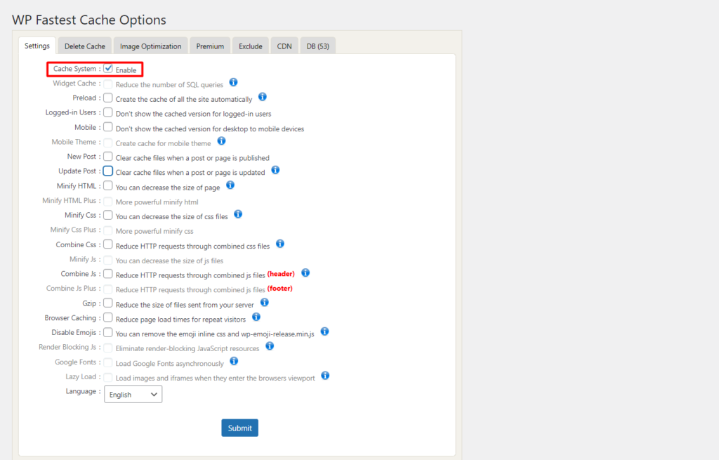 wp fastest cache enable wordpress clear cache