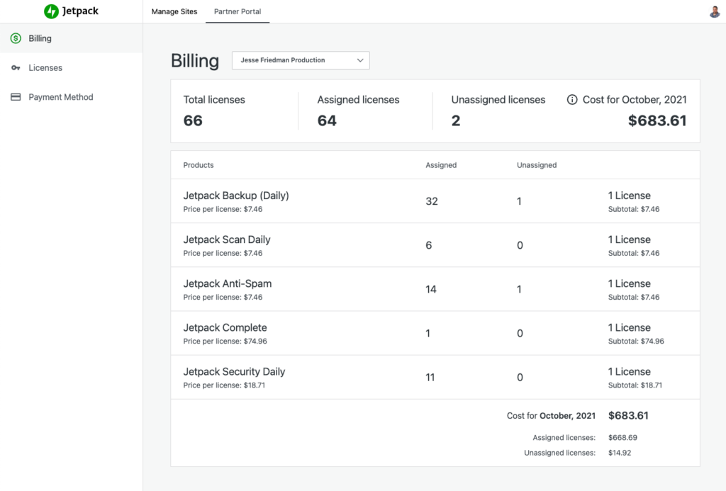 jetpack licensing portal