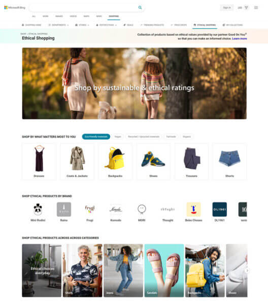 bing ethical shopping hub