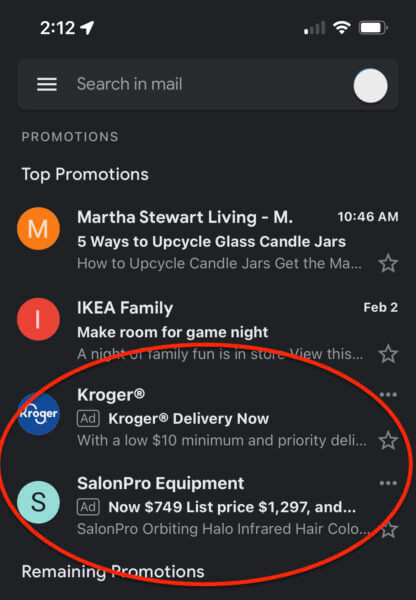 gmail ads in promotions tab