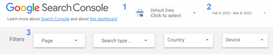 search console dashboard filters