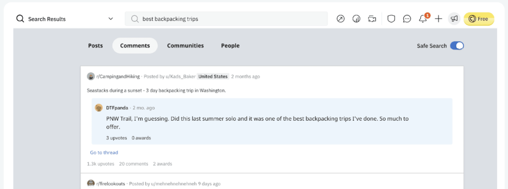 search reddit comments user experience