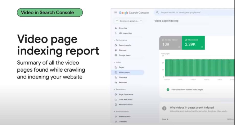 google io video page indexing report