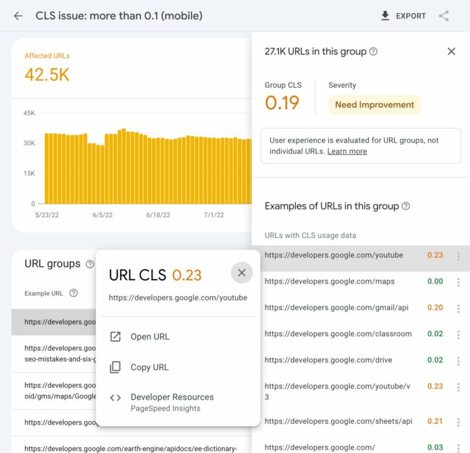 search console core web vitals