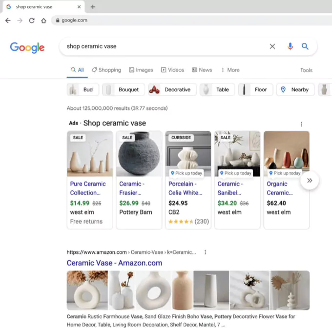 google whole row of thumbnail images