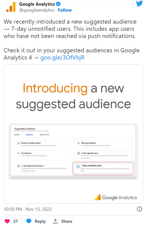 google analytics new suggested audience